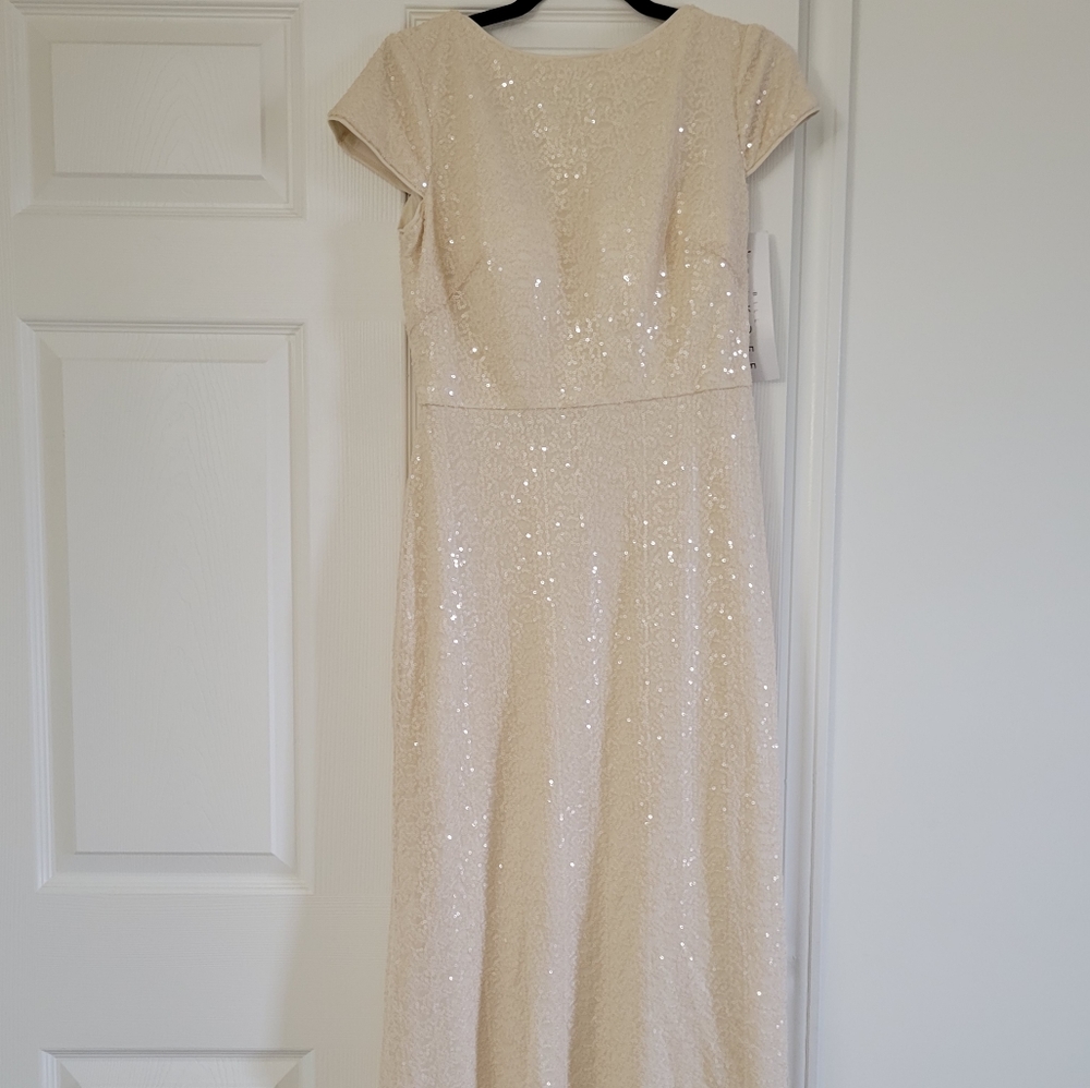 Bill Levkoff Champagne Sequin Long Bridesmaid Formal Dress